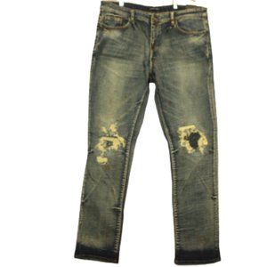 Embellish Men's Dark rust Distressed Biker Denim Streetwear Slim Fit Jeans sz 40